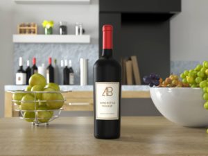 Red / White Wine Bottle on Kitchen Table Mockup - Wine