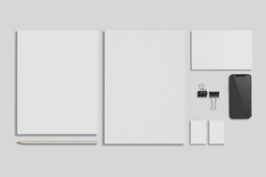 Free Stationery with MacBook and iPhone Mockup