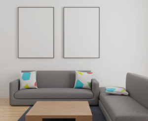 Free Two Poster Frames in Living Room Mockup