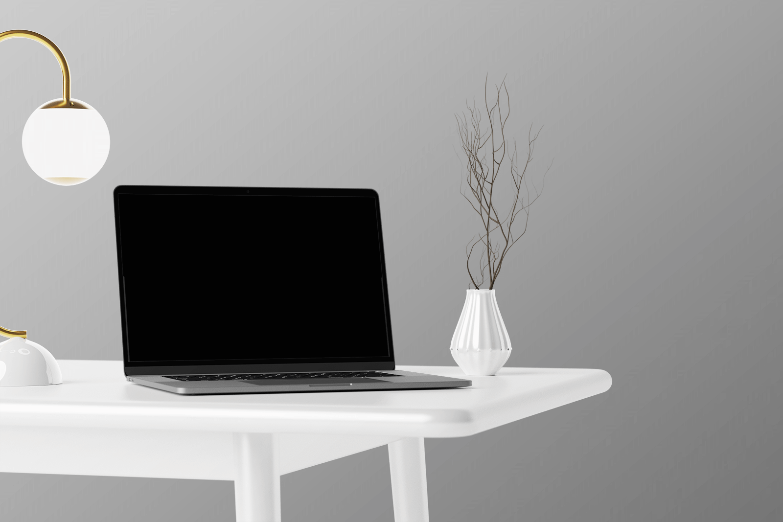 Free MacBook Pro on white Table Mockup
