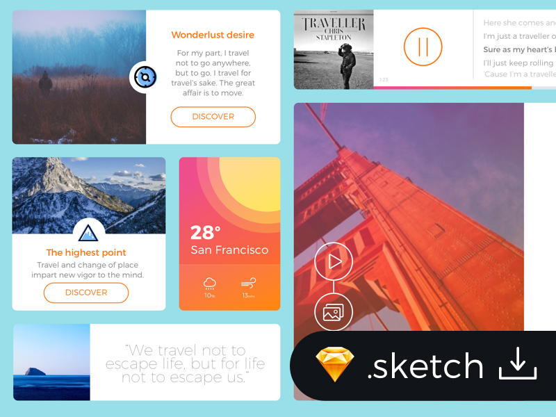 Download Flat Travel Blog UI Kit for Sketch | Free Mockups, Best ...