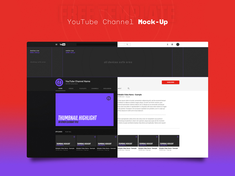 Download YouTube Channel Mockup Template - Free PSD | Free Mockups, Best Free PSD Mockups - ApeMockups