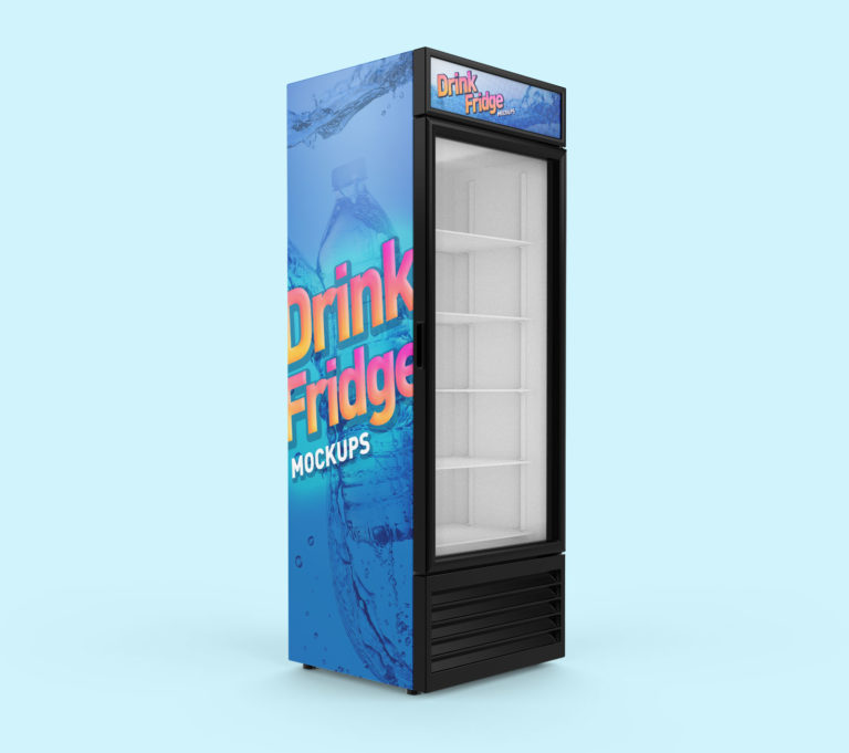 Download Free Soft Drinks Fridge - Refrigerator Mockup PSD Set