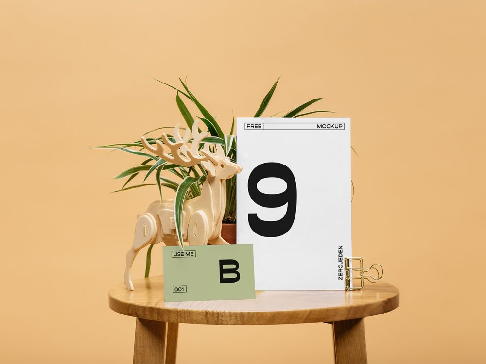 Free Paper and Card Mockup on Table