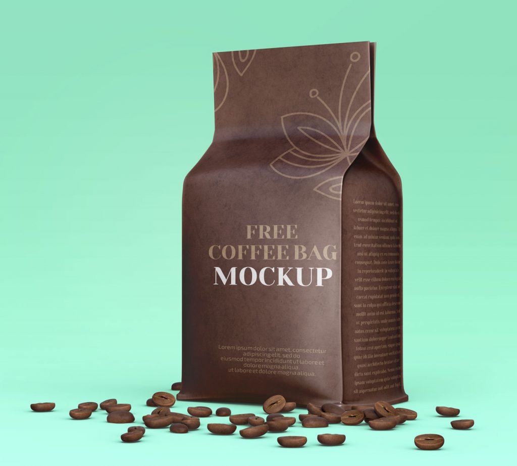 Download Free Flat Bottom Brown Kraft Coffee Bag Packaging Mockup ...