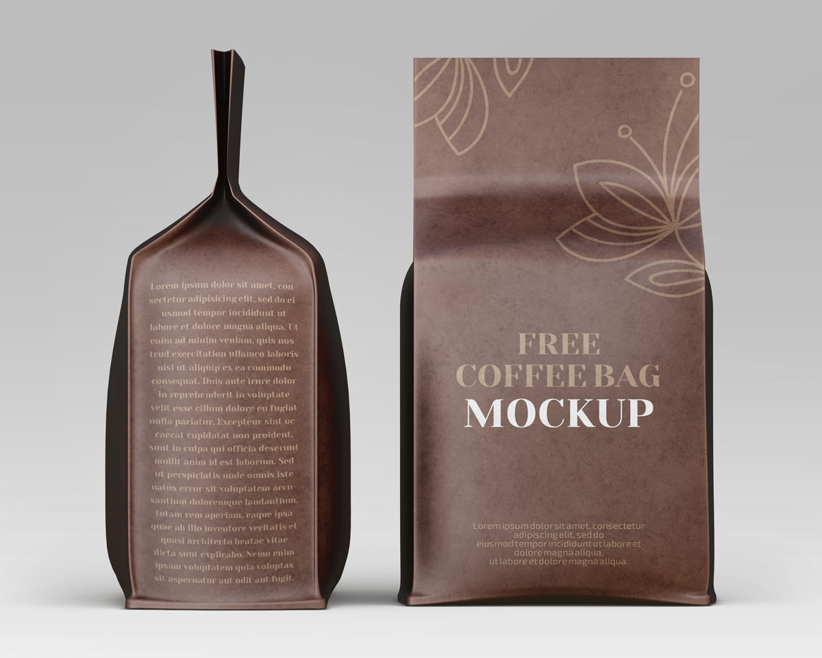 Free Flat Bottom Brown Kraft Coffee Bag Packaging Mockup ...