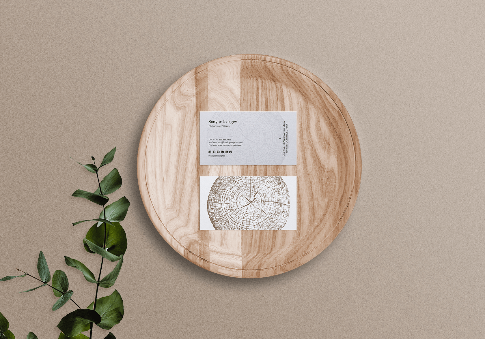 Free Business Card Mockup On Wooden Tray