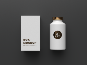 Free Cosmetics Bottle with Box Mockup