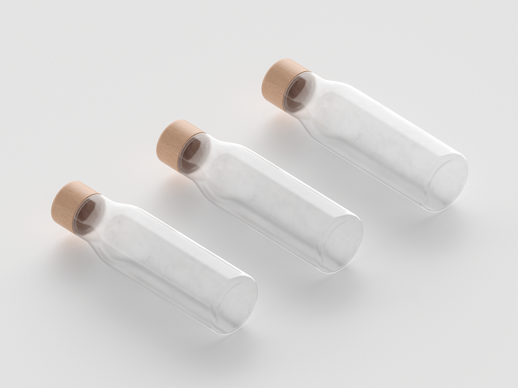 Free Glass Bottles with wooden Caps Mockup