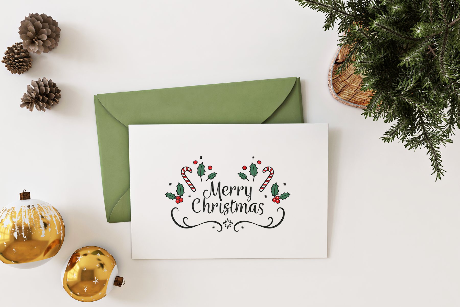 Free Christmas Card with Envelope Mockup