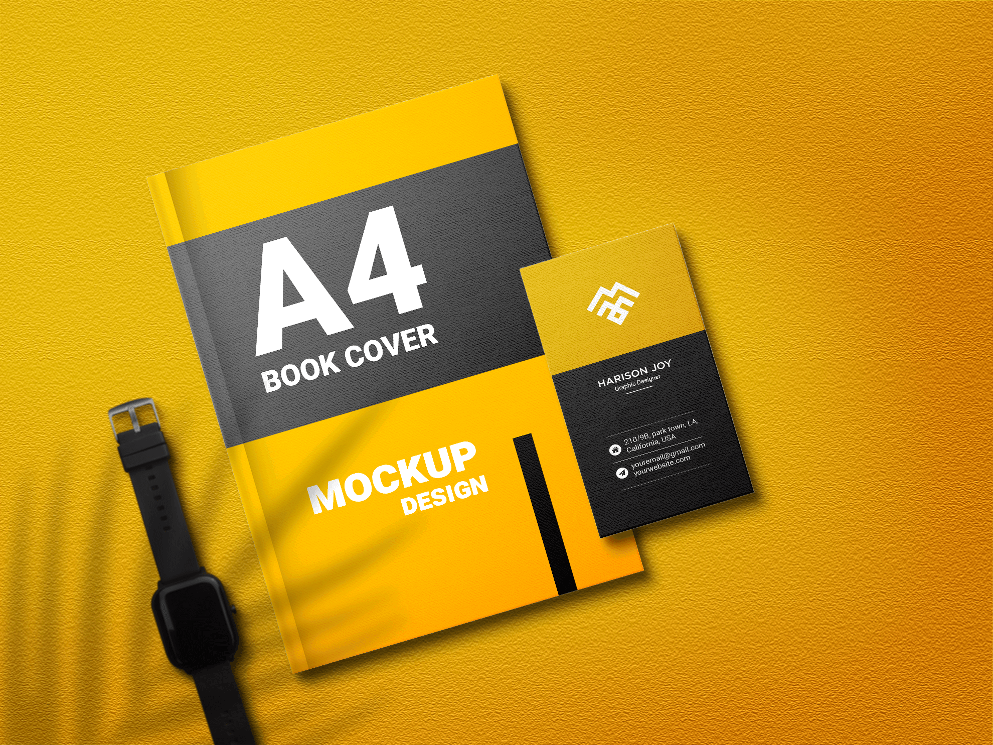 Free Book with Business Card Mockup